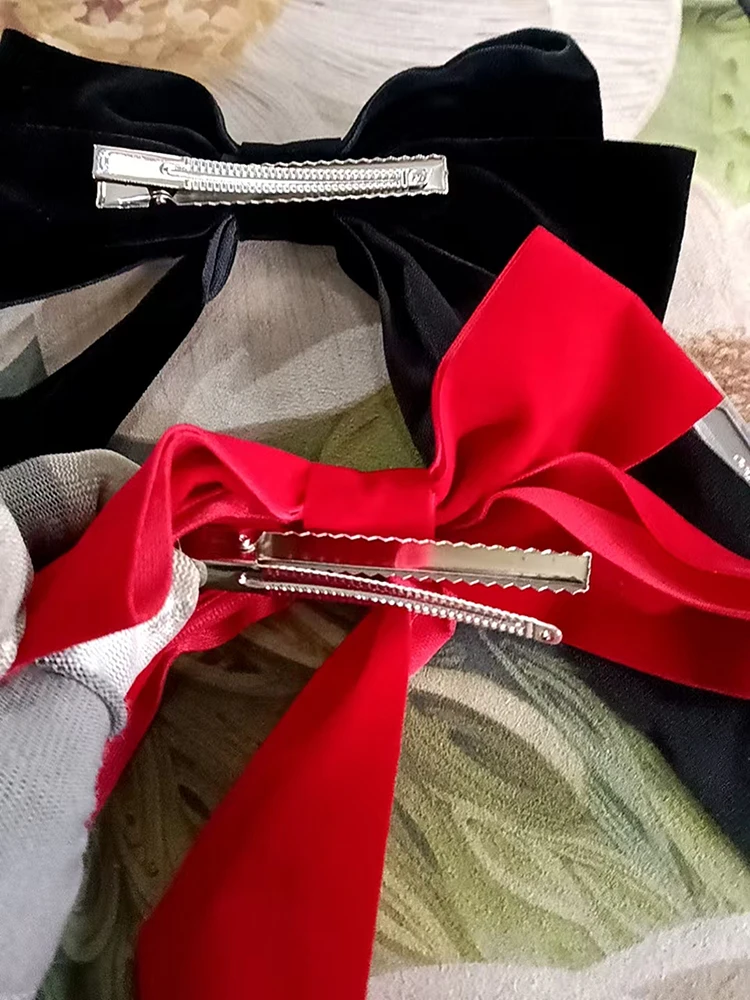 Duża kokardka do włosów Kobiety Aksamitne Czarne Czerwone Vintage Spinki do włosów Ślubna długa wstążka Koreańska spinka do włosów Moda Dziewczęce nakrycia głowy — zdjęcie 7