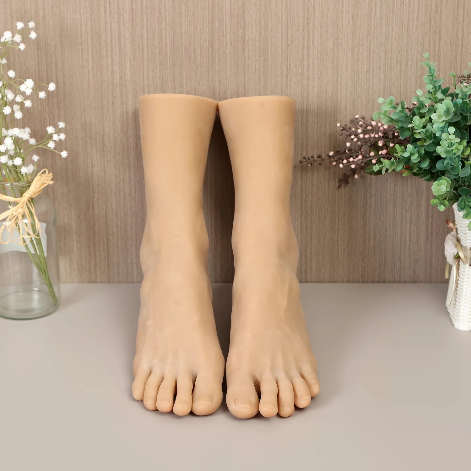 Strong Male Silicone Foot Model Lifelike Man's Feet for Shooting Shoes Sock Display Props False Nail Practice Massage TPE 4601