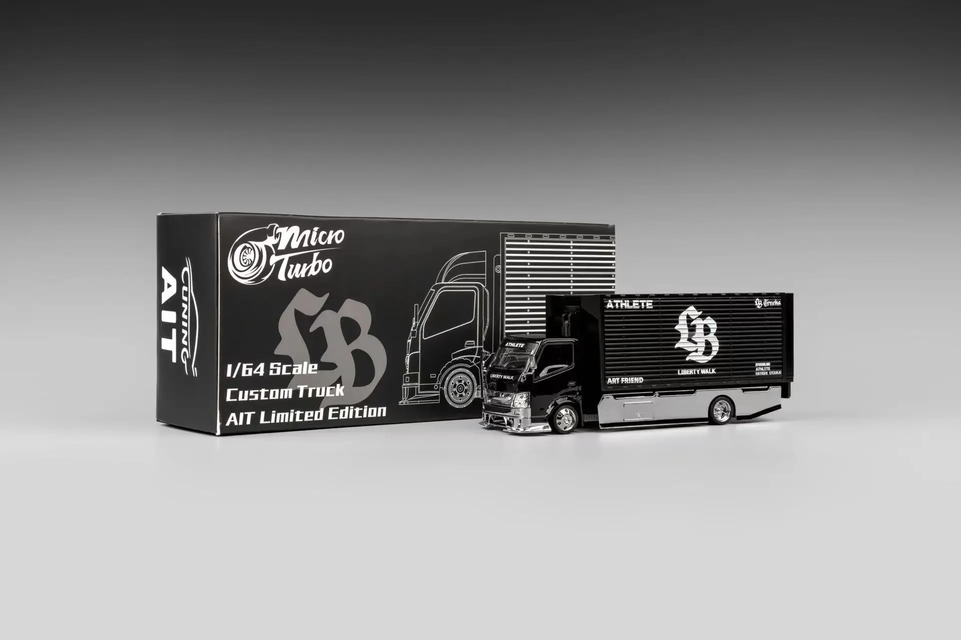 MicroTurbo MT 1:64 Custom Gull Wing Truck Black LB AIT Exhibition Limited Edition  Diecast Model Car