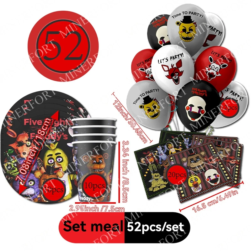 FNAF تحت عنوان الكرتون خمس ليالٍ في فريدي كوب ورقي ولوحة ومنديل وبالونات لتزيين حفلات أعياد الميلاد مستلزمات الأطفال هدية
