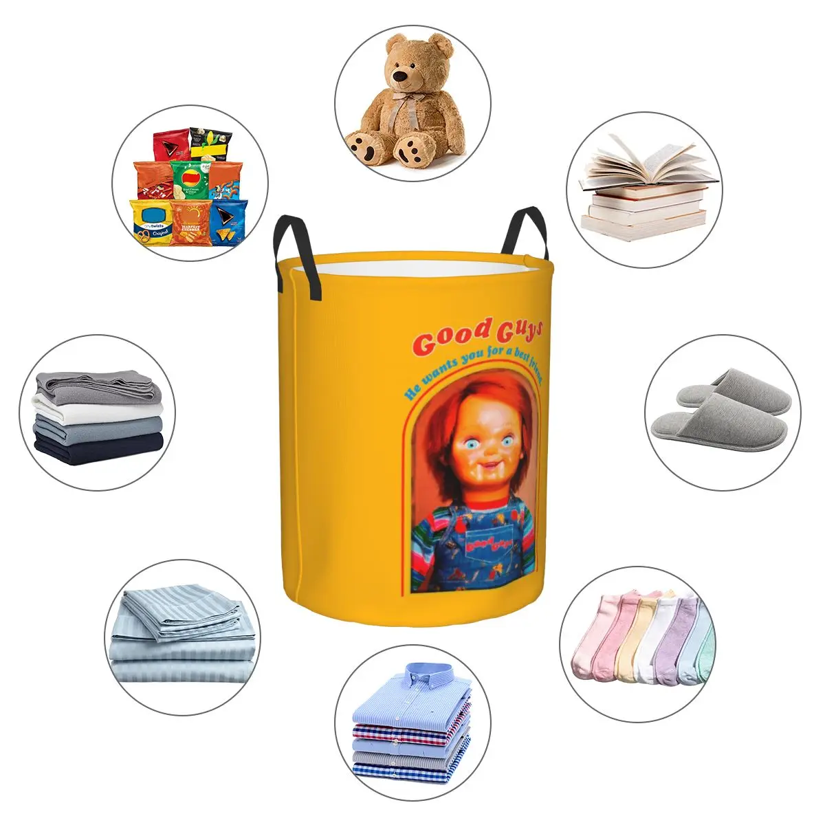 Custom Chucky Retro Movies Laundry Basket Foldable Good Guys Child\'s Play Clothes Toy Hamper Storage Bin for Kids Nursery