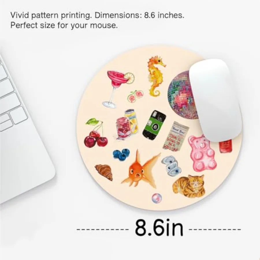 Cute Round Mouse Pad for Desk, Pink Kawaii Office Decor for Women, Office Supplies for Women, Personalized Computer Mouse Pads