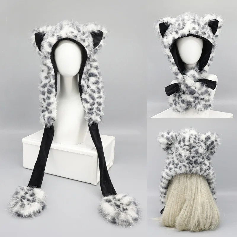 Unisex Faux Fur Ox Horns Hat Animal Ear Plush Hat Animal Party Cosplay Hooded Earflap Hat Windproof Ear Protection Cartoon Cap
