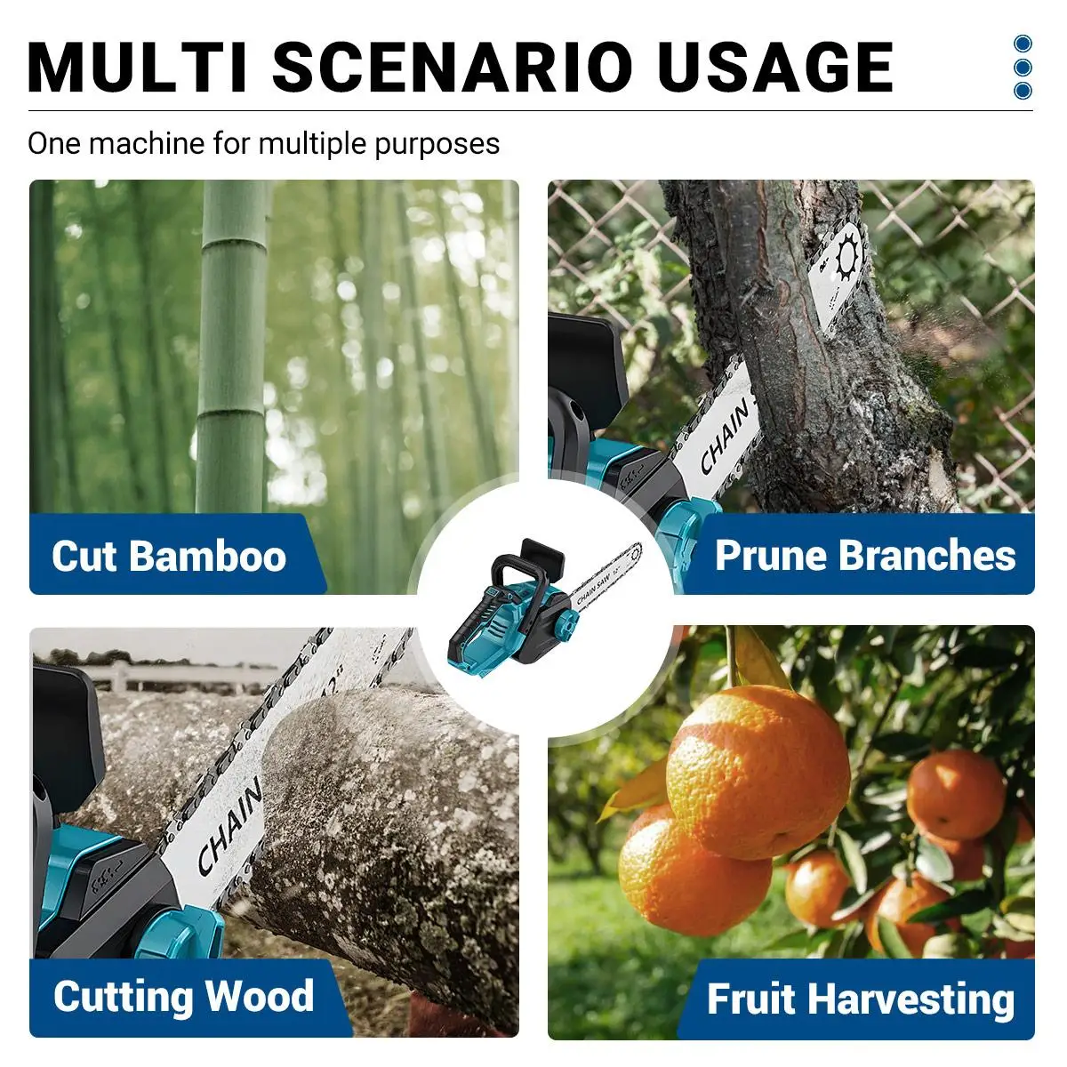 Drillpro Brushless Electric Chainsaw Oil Adjustment Woodworking Power Tool Graden 12Inch Cordless Chainsaw for Makita Battery