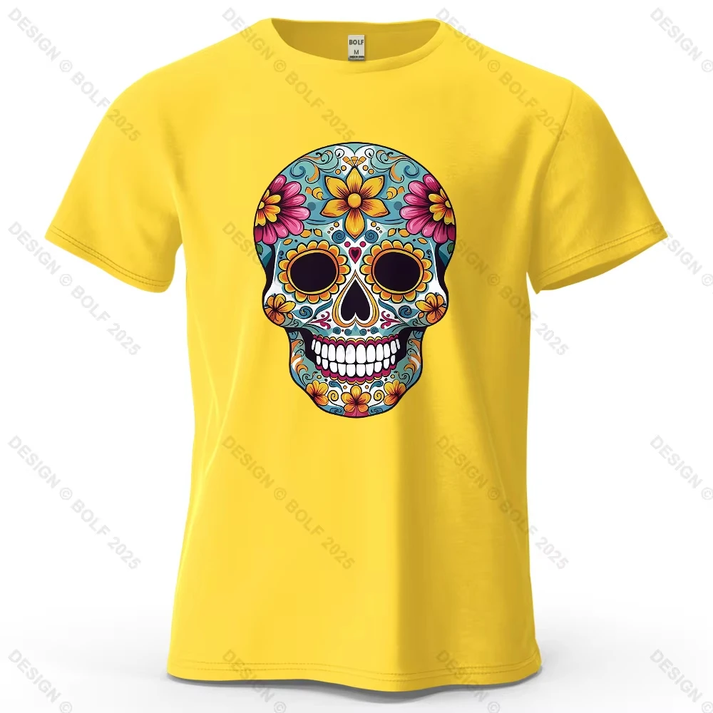 Mexican Sugar Skull Colorful Printed T-shirt Loose Version Day of The Dead Pattern T-shirt Women's T-shirt Street Clothing