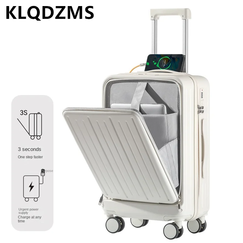 KLQDZMS 20 22 24 26 inch Front Lid with Double Password Lock Luggage Business Travel Trolley High-end Travel Leather Suitcase