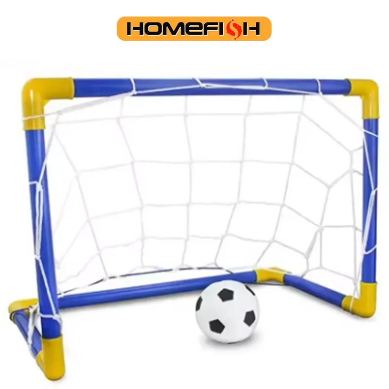 HOMEFISH Indoor mini folding football soccer ball goal post net set pump kids sport outdoor home game toy child plastic