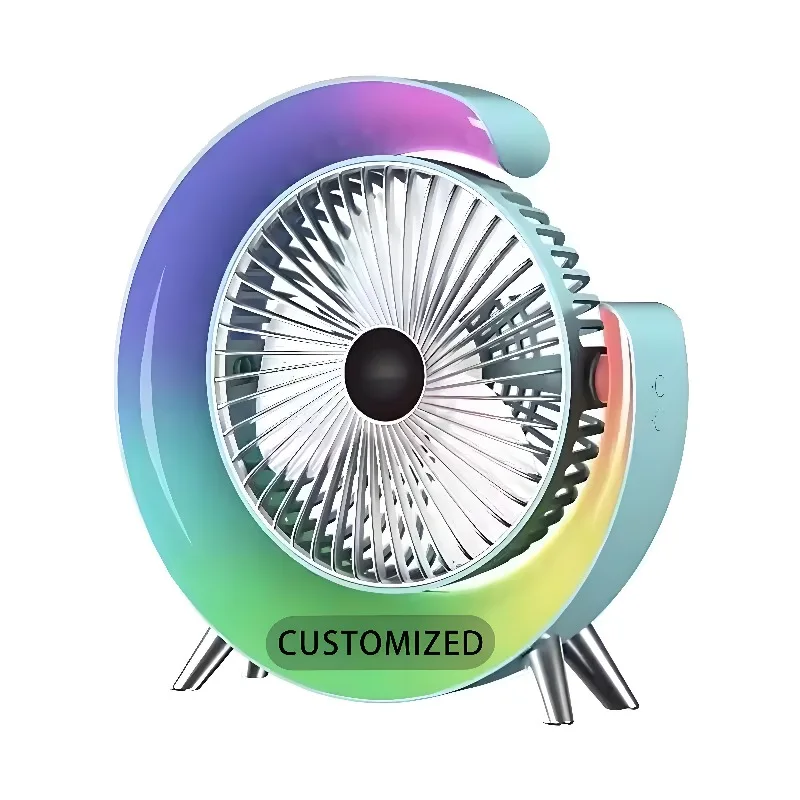Inventory Mini Portable Fan Desktop Rainbow Light Spray Charging Small Smart Adjustable Silent home office dormitory