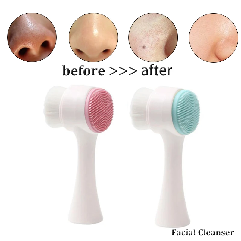 Doublesided Silicone Skin Care Tool Facial Cleanser Brush Face Cleaning Vibration Facial Massage Washing Product Do Dropshipping