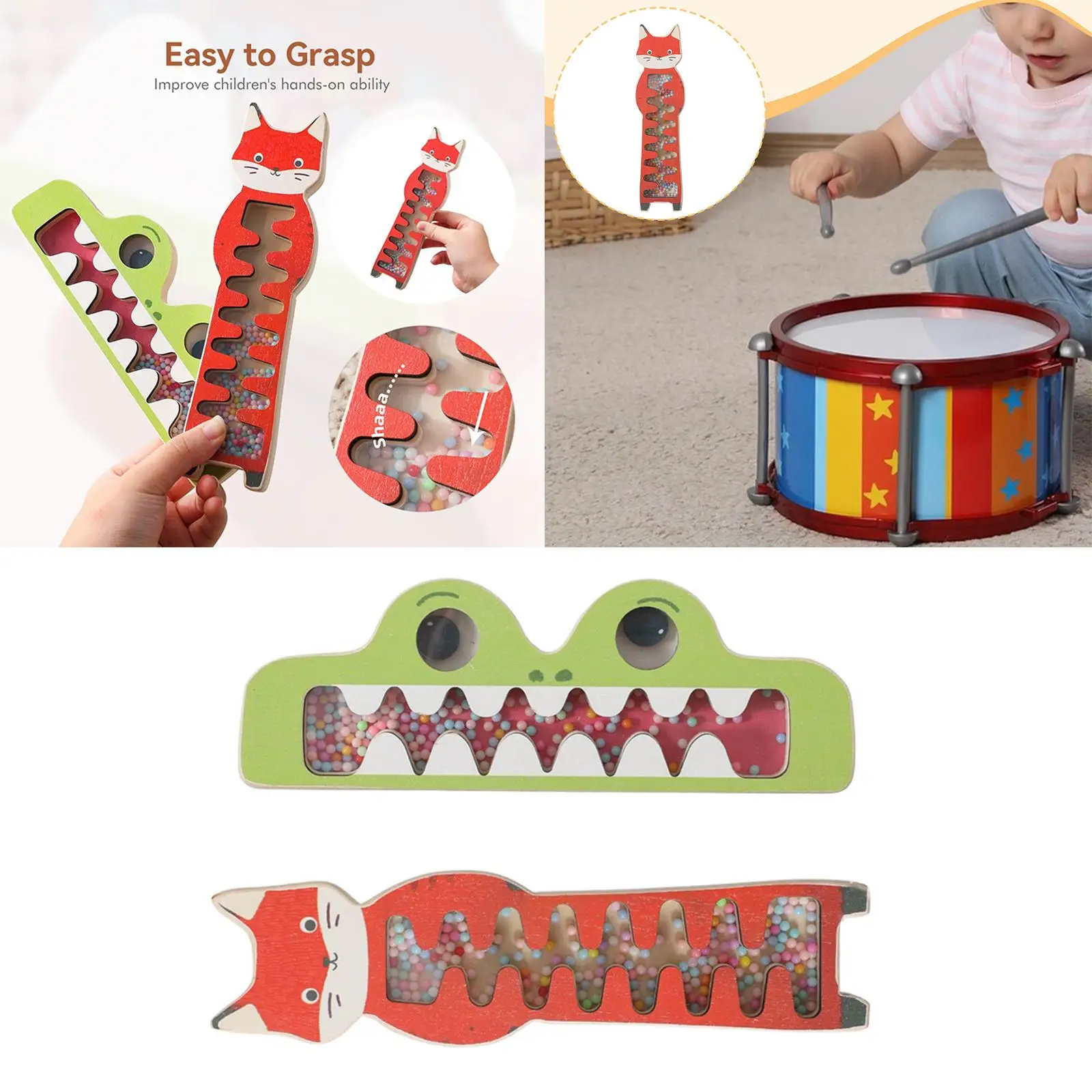 Zabawka muzyczna dla niemowląt i dzieci: deszczownica, rozwijająca koordynację wzrokowo-ruchową, instrument muzyczny, edukacyjna, z koralikami w kształcie kropli deszczu.