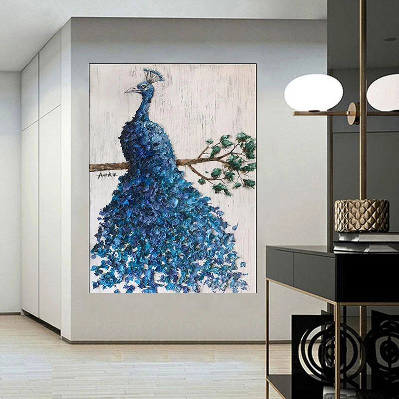 Custom Shenzhen Decor Handpaint Handpainted Animal Oil Painting Art Work Handmade Peacock Art