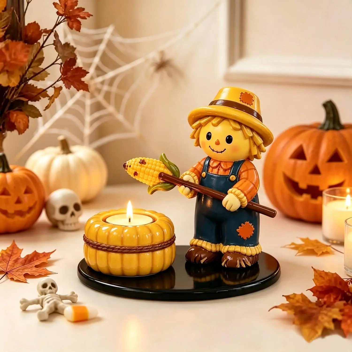 Halloween Campfire Resin Tealight Holder Scarecrow
