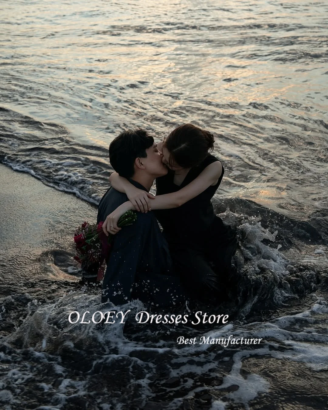 OLOEY 2025 New Korea Black Wedding Dress Women Photoshoot A-line Bridal Gown Square Collar Floor Length Pleat Customized