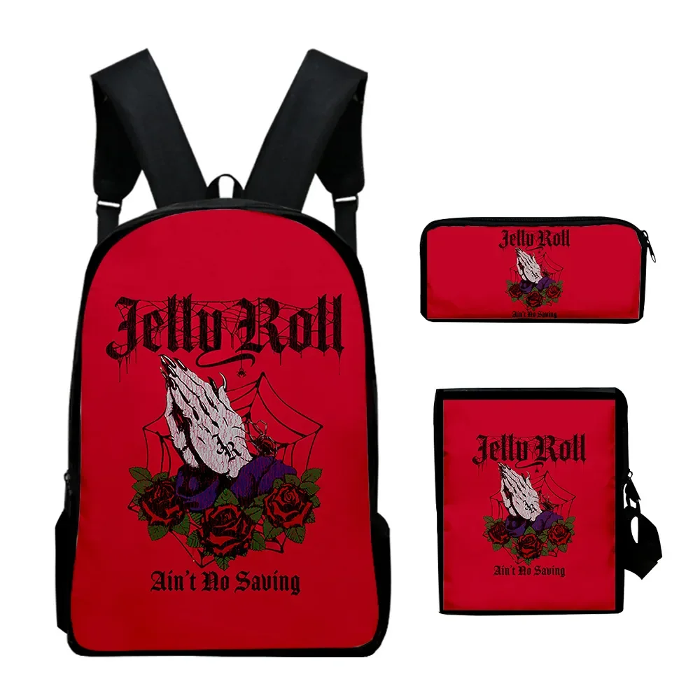 

2023 New Jelly Roll Skull Merch Zipper Bag 3pcs/set Travel School Bag Crossbody Bagl Pencil bag Suit For Kids Aldult