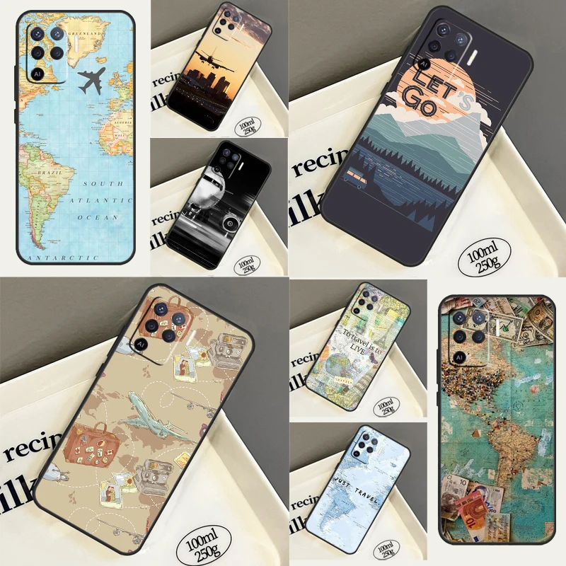 World Map Travel Cover For OPPO A17 A16 A15 A54 A74 A94 A76 A96 A52 A72 A5 A9 A31 A53 A77 A91 A93 A54s Case