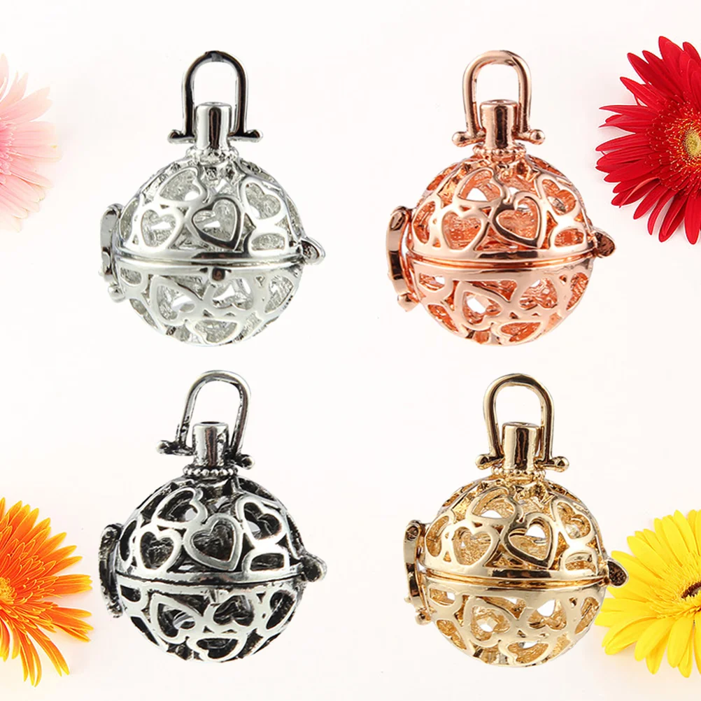

4 Pcs Locket Pendant Essential Oil Diffuser Charm Bead Cage Pearl Necklace Jewelry Making Components Fashion Accessories