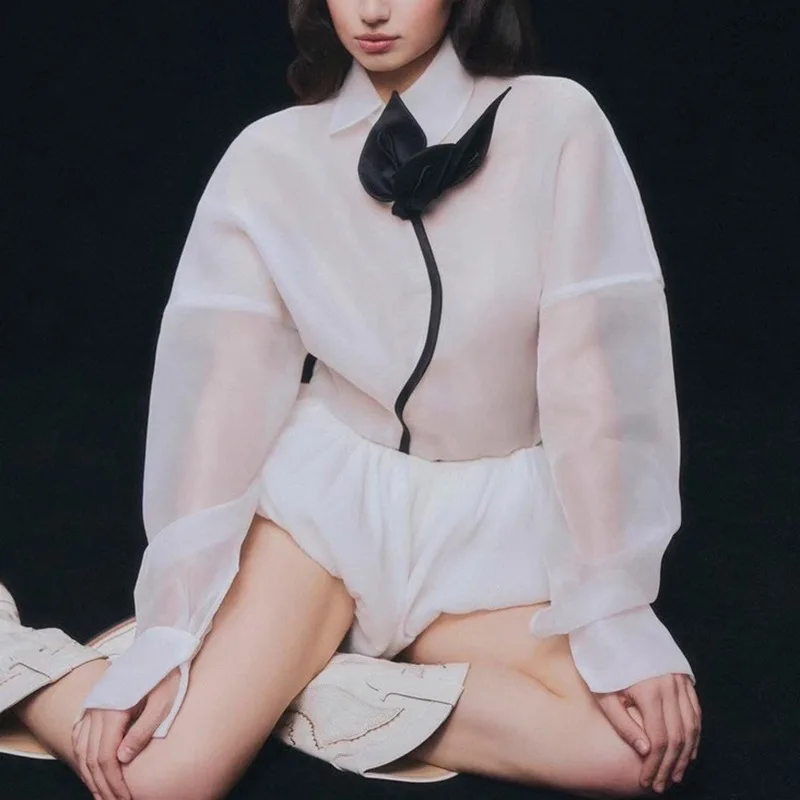 HKSH Herfst Nieuwe Vrouwen Trendy Shirt Lantaarn Mouw Patchwork Contrast Kleur High Street Elegante Zachte Mode Casual Tops HK8946