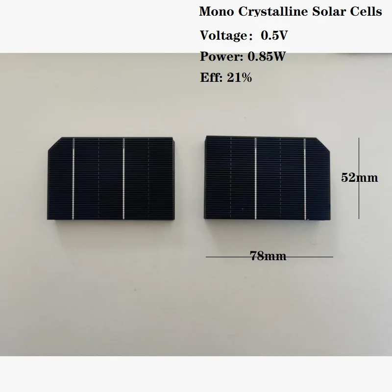 

Mono Crystalline Solar Cells 21% Efficiency 78mm x 52mm For DIY Solar Panel 0.85W 0.5V Each Piece