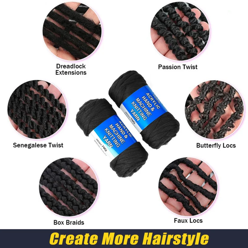 70g/ball Synthetic Artificial Senegalese Twisting Wig Hair Brazilian Wool Hair Yarn for Braiding Attachment Knitting Salon