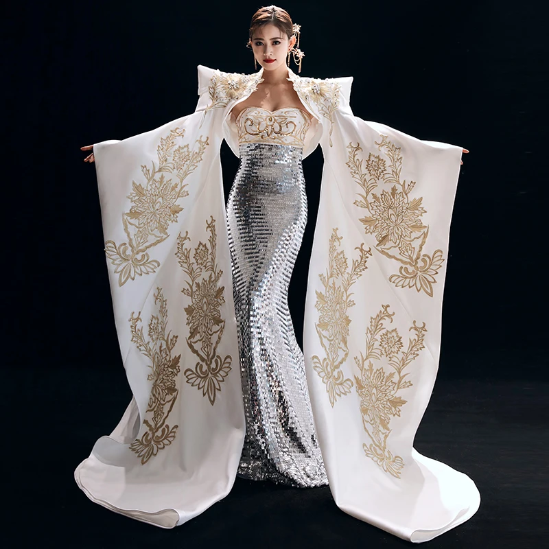 The Host's Formal Dress Is Dignified, Elegant, Slimming, Chinese Style, Stage, Adult Fashion Show, And Evening Gown Han Fu