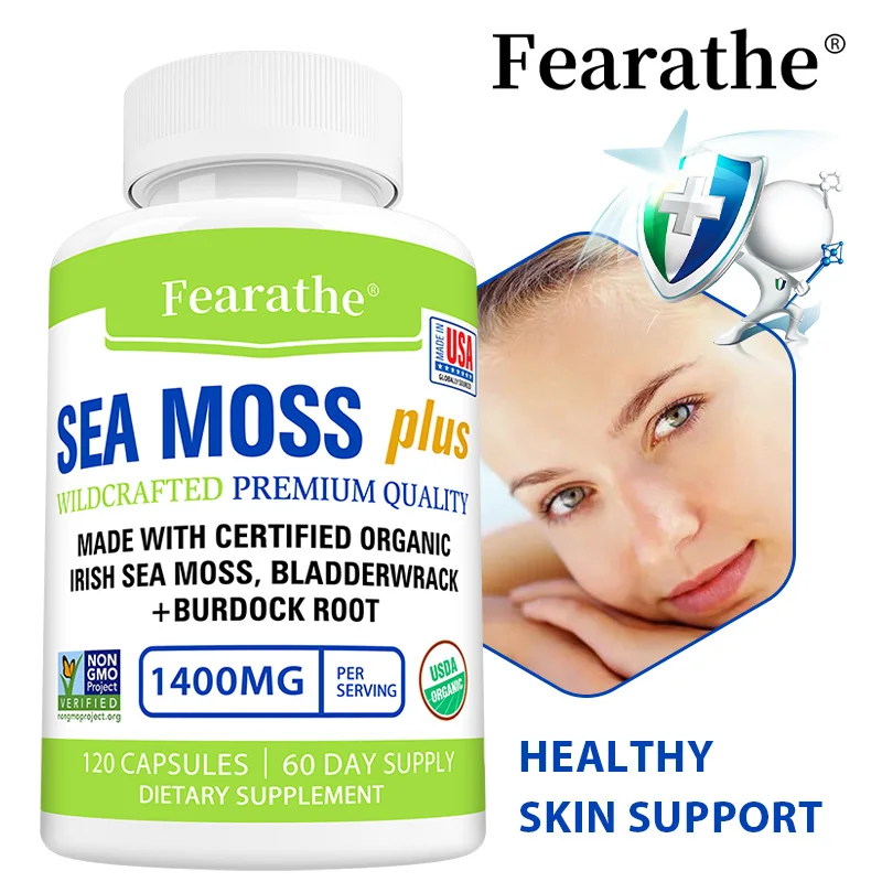 Natural Sea Moss Supplement - Bladderwrack & Burdock, Support Thyroid Health, Immunity Boost, Detox, Anti-Aging & Body Wellness