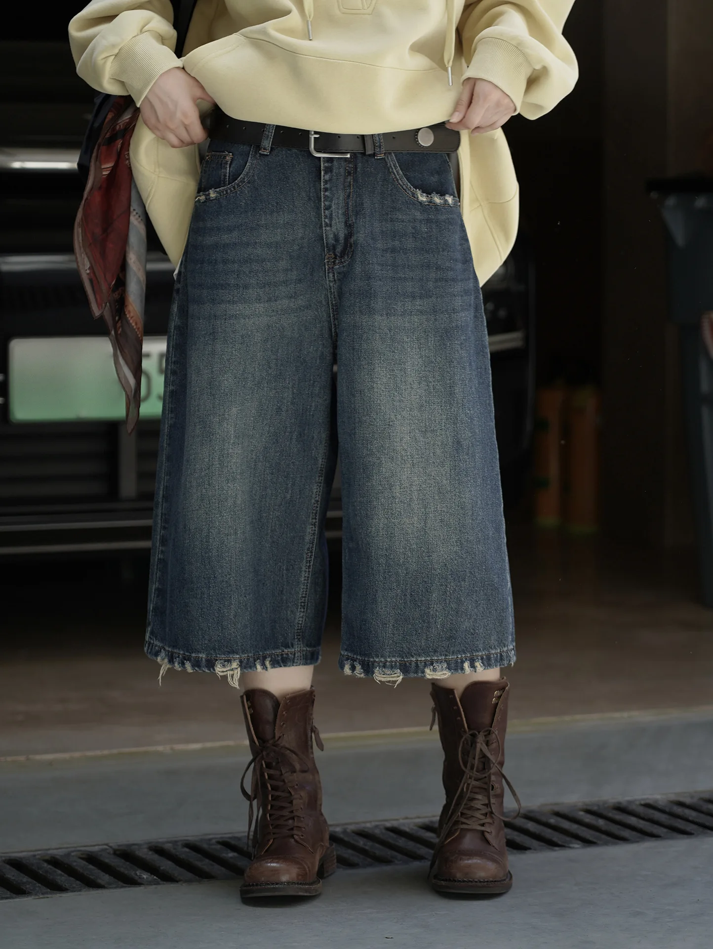 

Прямые джинсовые шорты с бахромой в стиле ретро, свободные и утягивающие для женщин