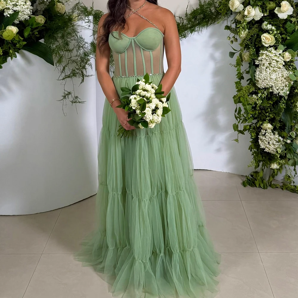 Customized A-line Evening Dresses Floor-length Spaghetti Strap Sleeveless Prom Gown Fashion Sequined Simple Draped Party Gown