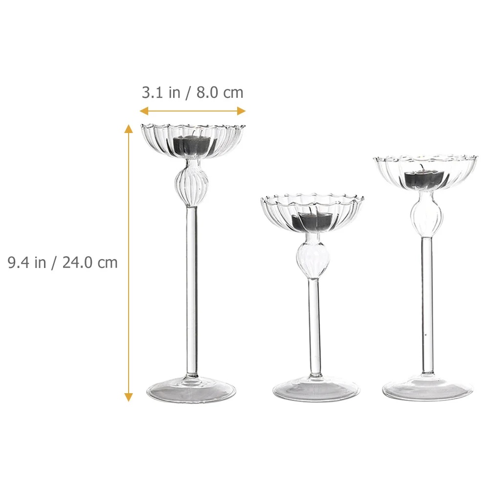 3Pcs Transparent Holder Set Fine Craftsmanship Glass Tea Light Stand for Wedding Centerpiece Decorative Use