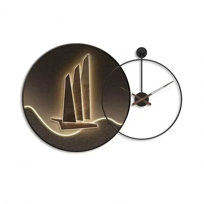 

Modern Decorative Round aluminum alloy frame Painting Wall Clock Creative Restaurant Light High-end Atmospheric Clock