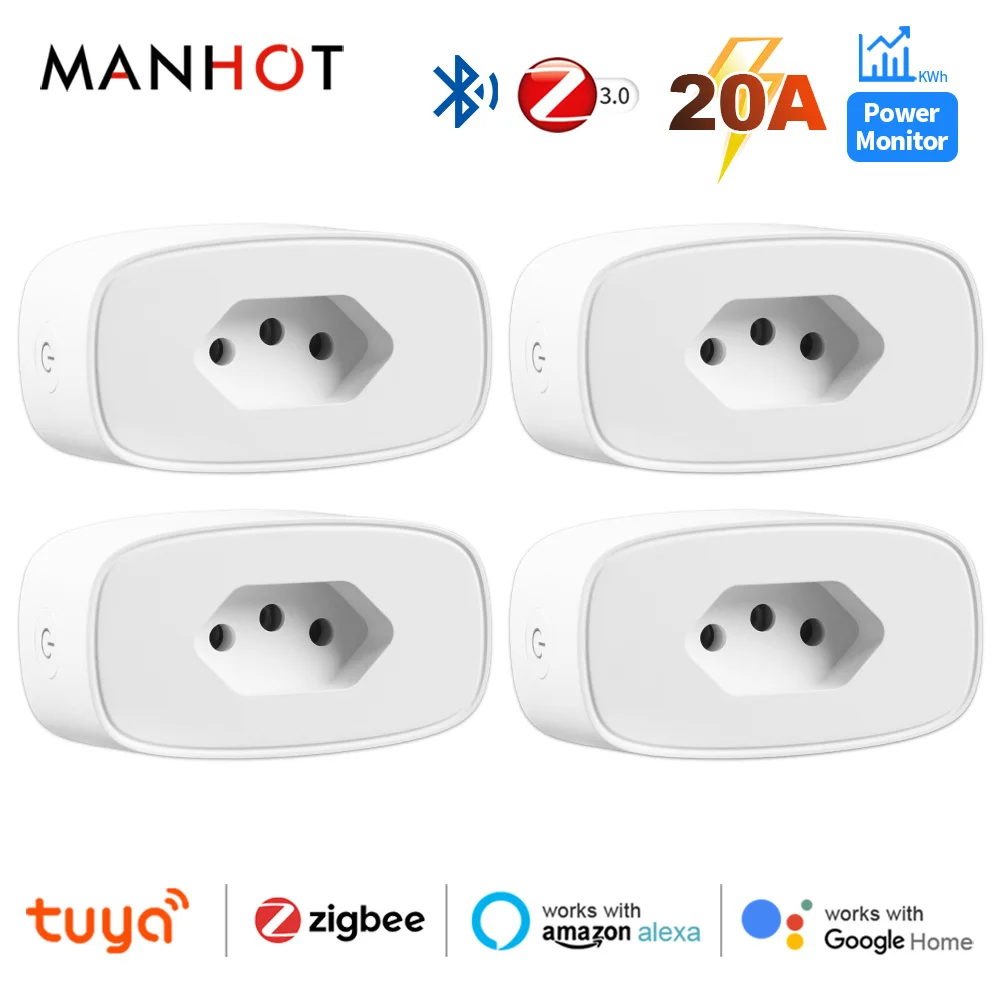 Tuya 20A Brazil Standard Socket zigbee Smart Plug with Power Monitor Smart Life APP Voice control Work for Google Home Alexa