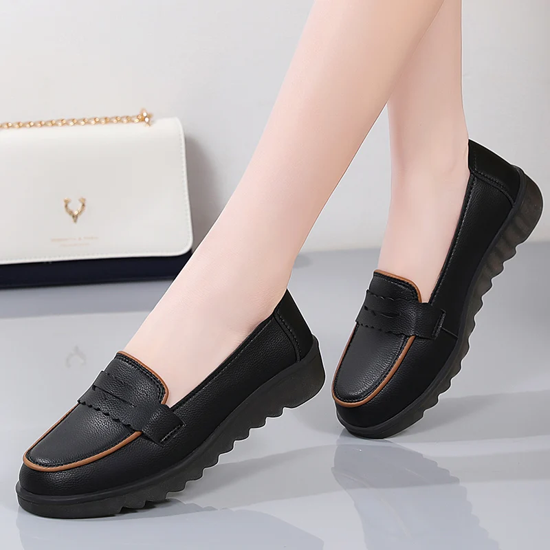 Women Leather Shoes Moccasins Flat Shoes Comfortable Female Casual Walking Shoes Fashion Non-slip Women Loafers Zapatos De Mujer