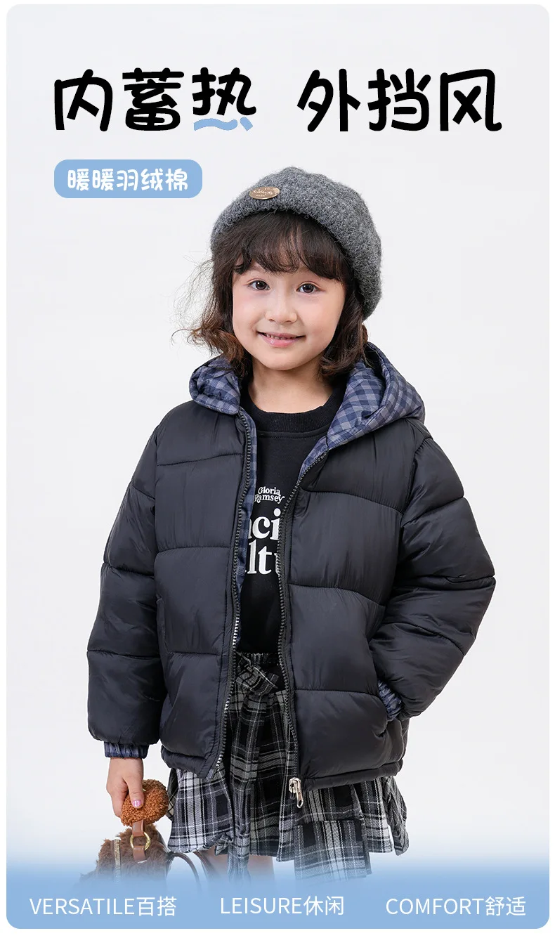 Winter Jungen Verdickte Karierte Kapuzenjacke aus Baumwolle Mädchen Kinder Winddichte Warme Jacke Baby Weiche Freizeitkleidung Schule Sport Kinder – Detail 3
