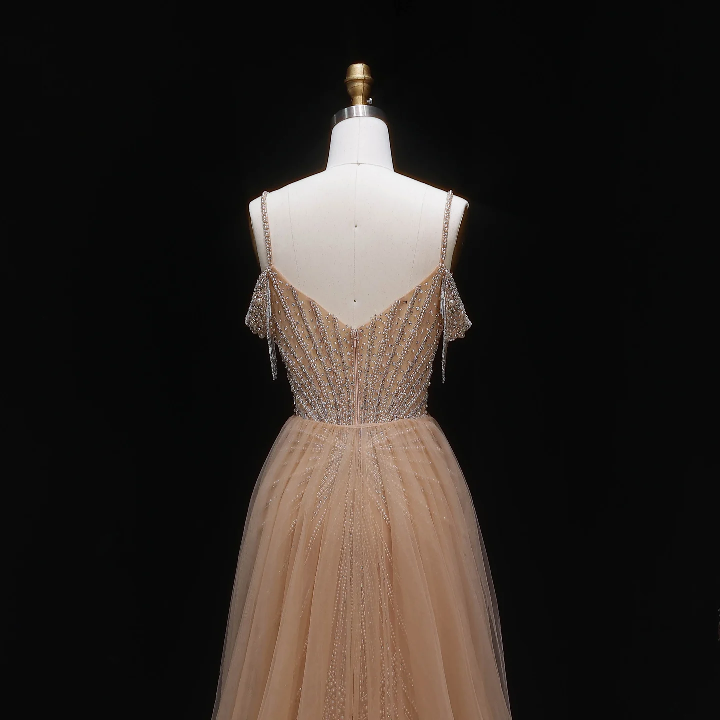 Sharon Said Luxuriöses Perlenbesetztes Meerjungfrauen-Abendkleid mit Off-Shoulder-Design, Quasten-Überrock, Arabisches Damen-Abendkleid SS121, Maßanfertigung – Detail 16