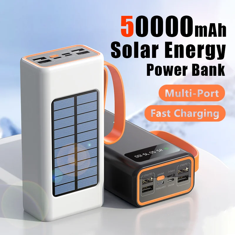 

Solar Power Bank Smart Digital Display Type-C Lightning Fastly Charging Outdoor Camping Mobile Powers 50000mAh Portable External