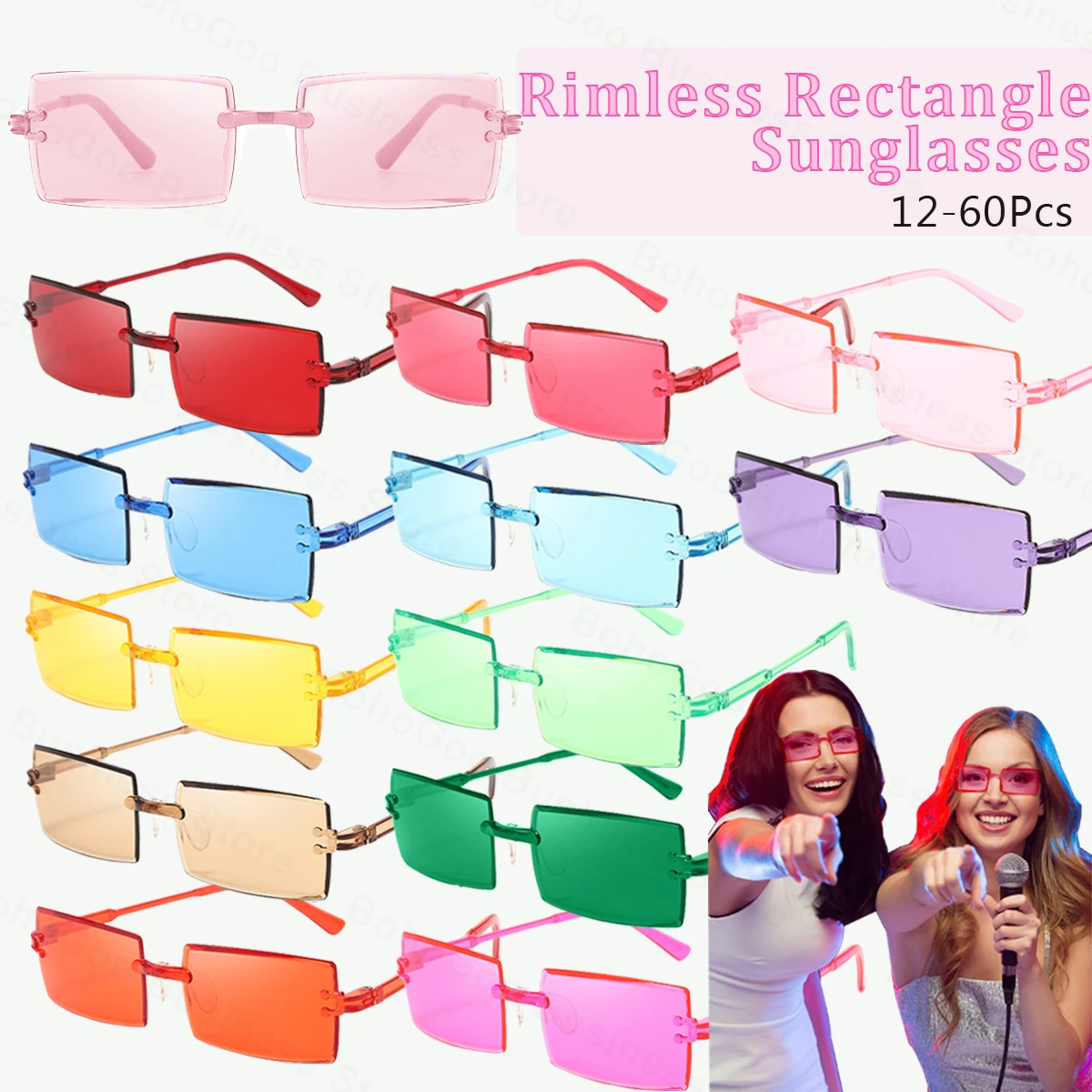 12-100 Uds. Gafas de sol rectangulares sin montura para fiesta para invitados, gafas cuadradas Retro de cristal UV400 para decoración al aire libre de cumpleaños y bodas