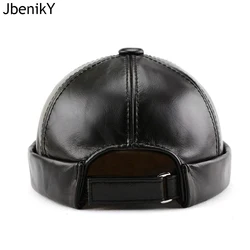 Hot Sale Men Real Cowhide Leather Hat Fashion Landlord Hat Men Street Trendy Hip-hop Hat Caps Brimless Melon Cap Beanies For Men