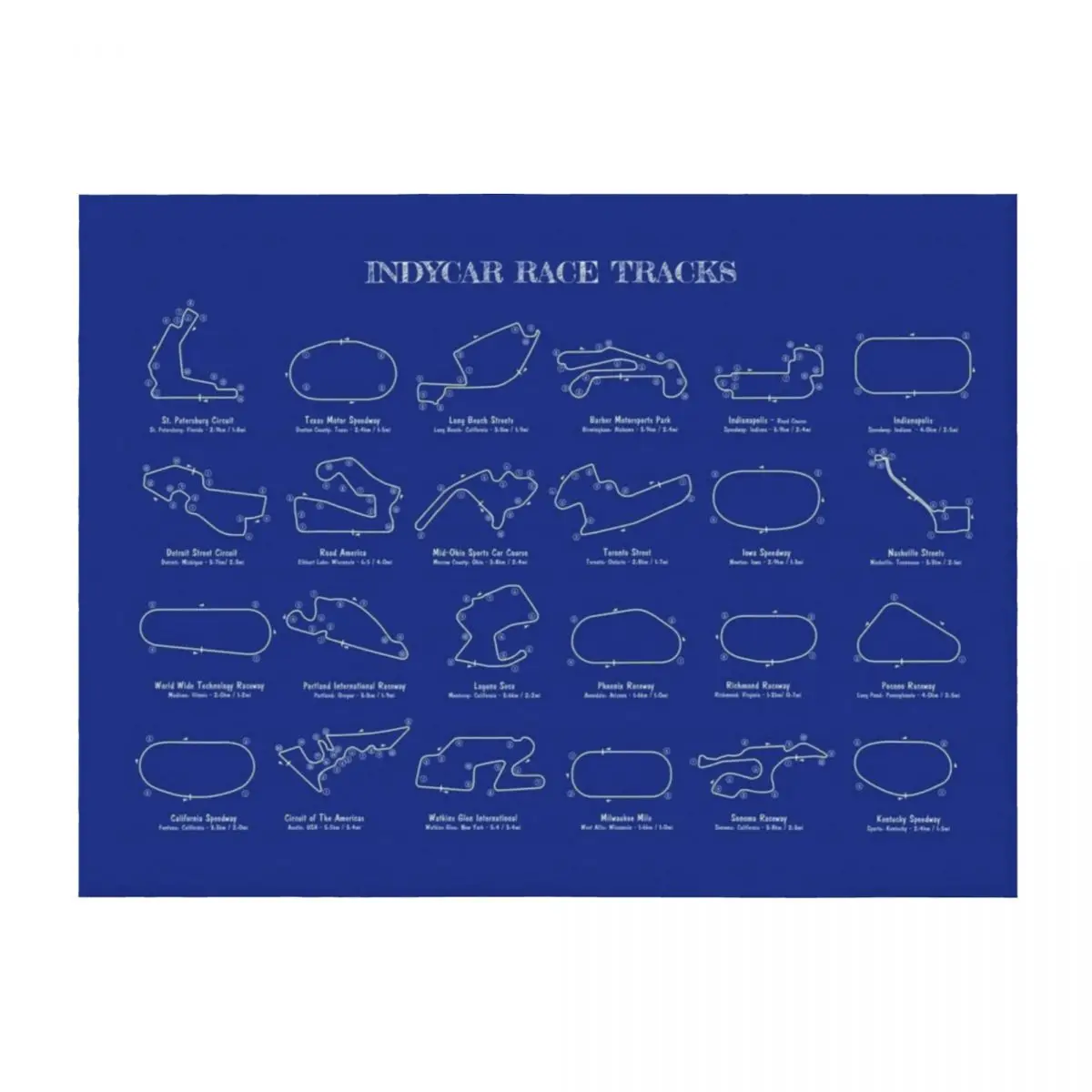 

Indycar Race Tracks (White Stencil-No Background) Throw Blanket Luxury Throw Plush Beautifuls christmas decoration Blankets