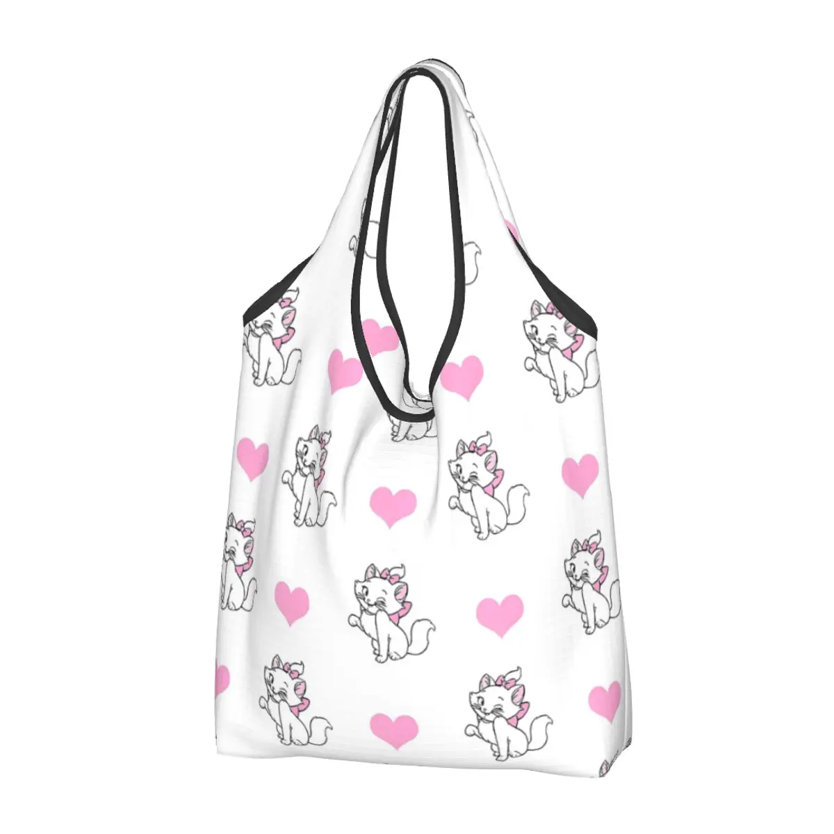 Reusable Cute Kitty Heart Marie Cat Aristocats Shopping Bags for Groceries Foldable Grocery Bags Washable Large Tote Bags