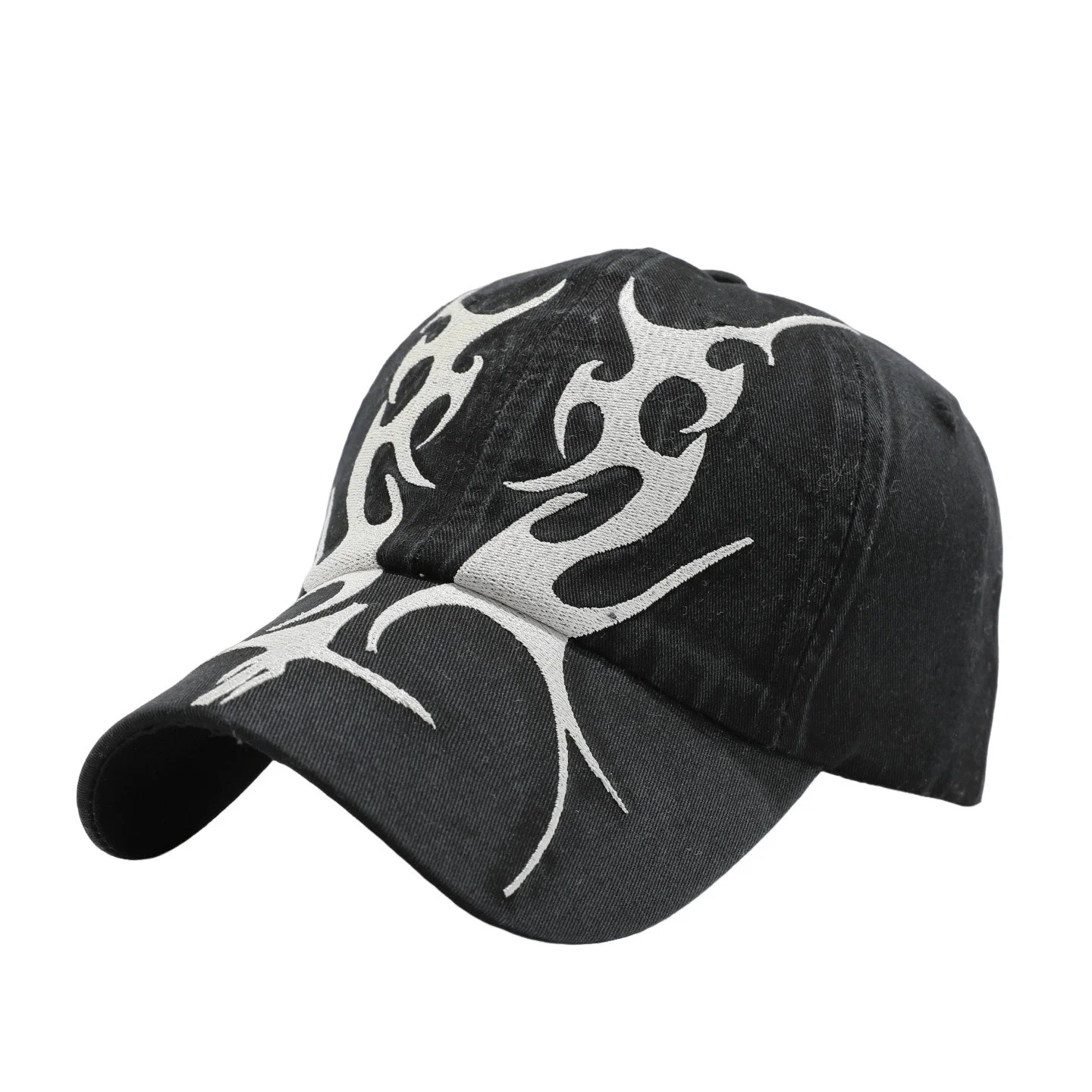 American-Style Embroidered “Flame” Baseball Cap—Unique Hip-Hop Cap for Outdoor Sun Protection