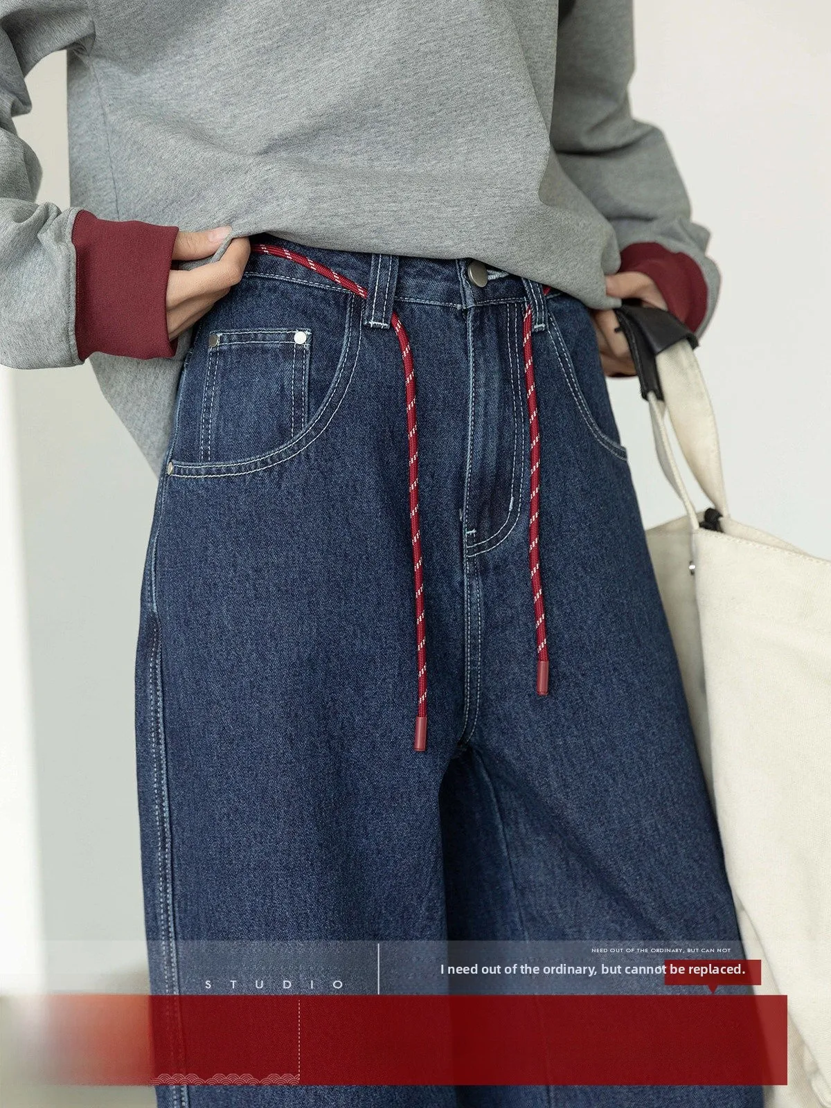 

Синие джинсы с прямой завязкой на талии и высокой талией, женские утягивающие брюки в стиле ретро, осеннее новое поступление