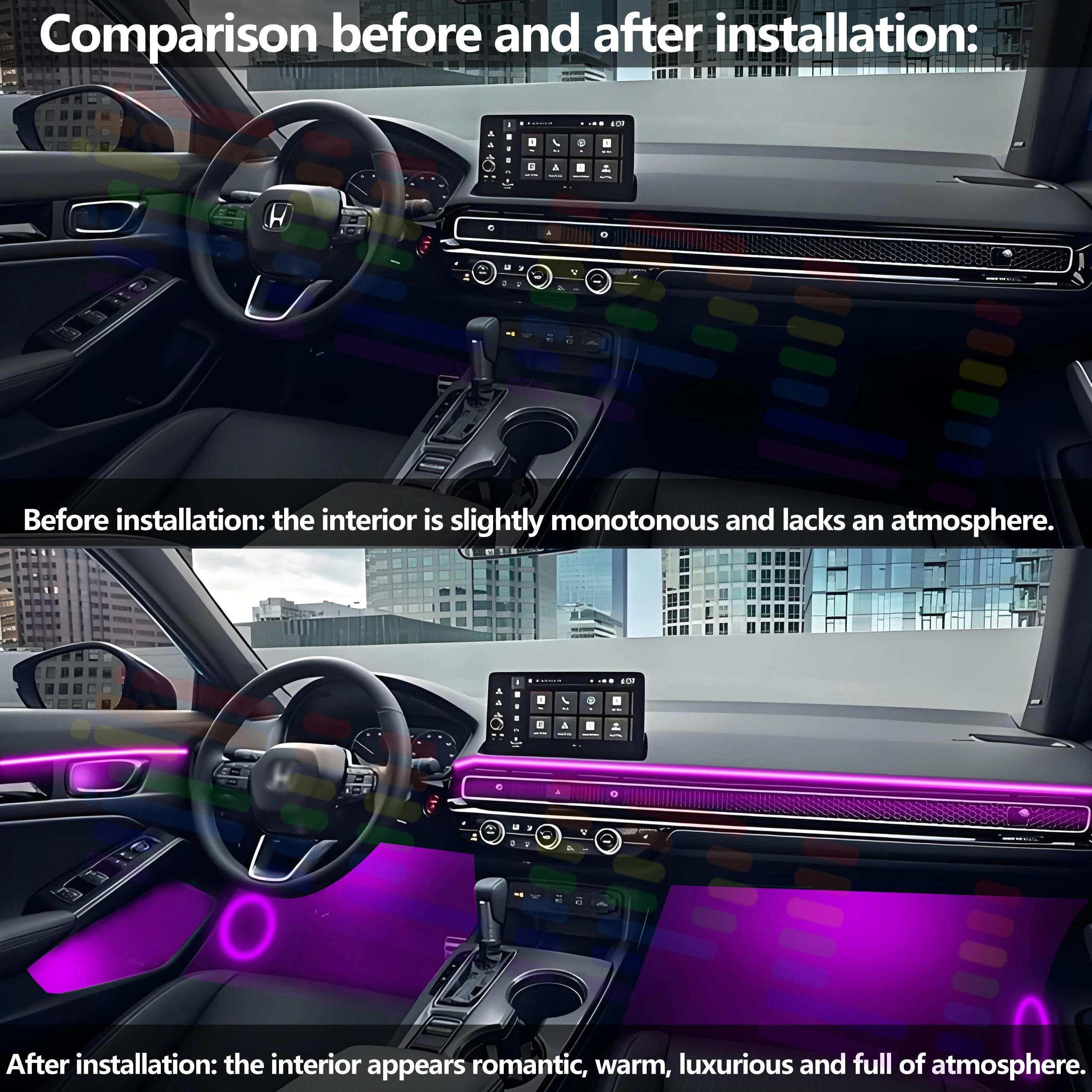 For Honda Accord 11th Gen 2023 2024 2025 Acrylic LED Interior Lights with APP Control and Full Color Change Mood Lighting