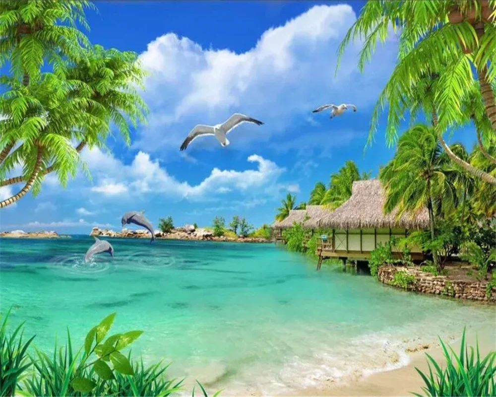 Custom wallpaper window forest Seaview Seagull sofa TV background wall living room bedroom background 3d wallpaper murals