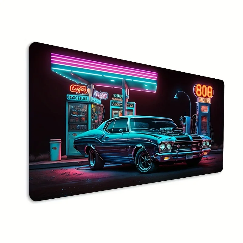 

Gas Station, Neon, Car Design Mouse Pad Large Rubber Anti-slip Desk Accessories Mousepad for Office and Gamer Keyboard Decor Mat