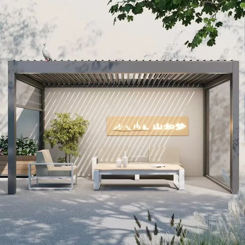 الكهربائية قابل للتعديل المناخ الحيوي كوة بمحركات الألومنيوم مقاوم للماء في الهواء الطلق حديقة المعيشة العريشة أكشاك جناح غرفة الشمس #5