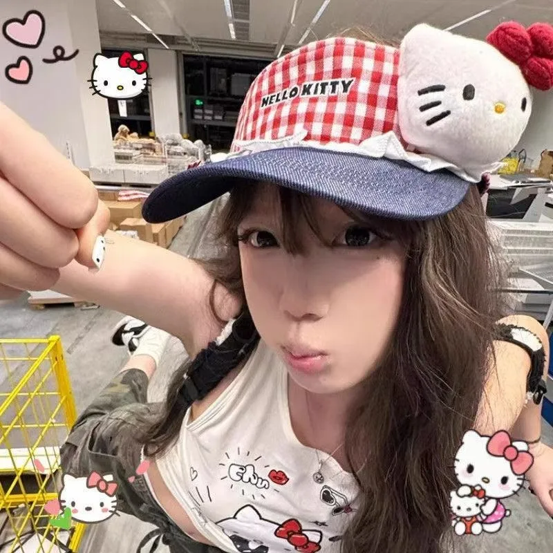 

Cute Hello Kitty New Empty Top Sun Hat Sweet and Cool Girl Style Summer Sun Hat Fashionable Outdoor Travel Sun Hat Wholesale