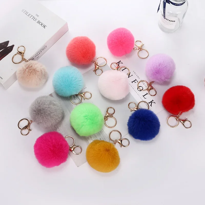 5pcs Fluffy Fur PomPom Keychain Soft Faux Rabbit Fur Ball Car Keyring Pompom Key Chains Holder Women Bag Pendant Jewelry Gifts