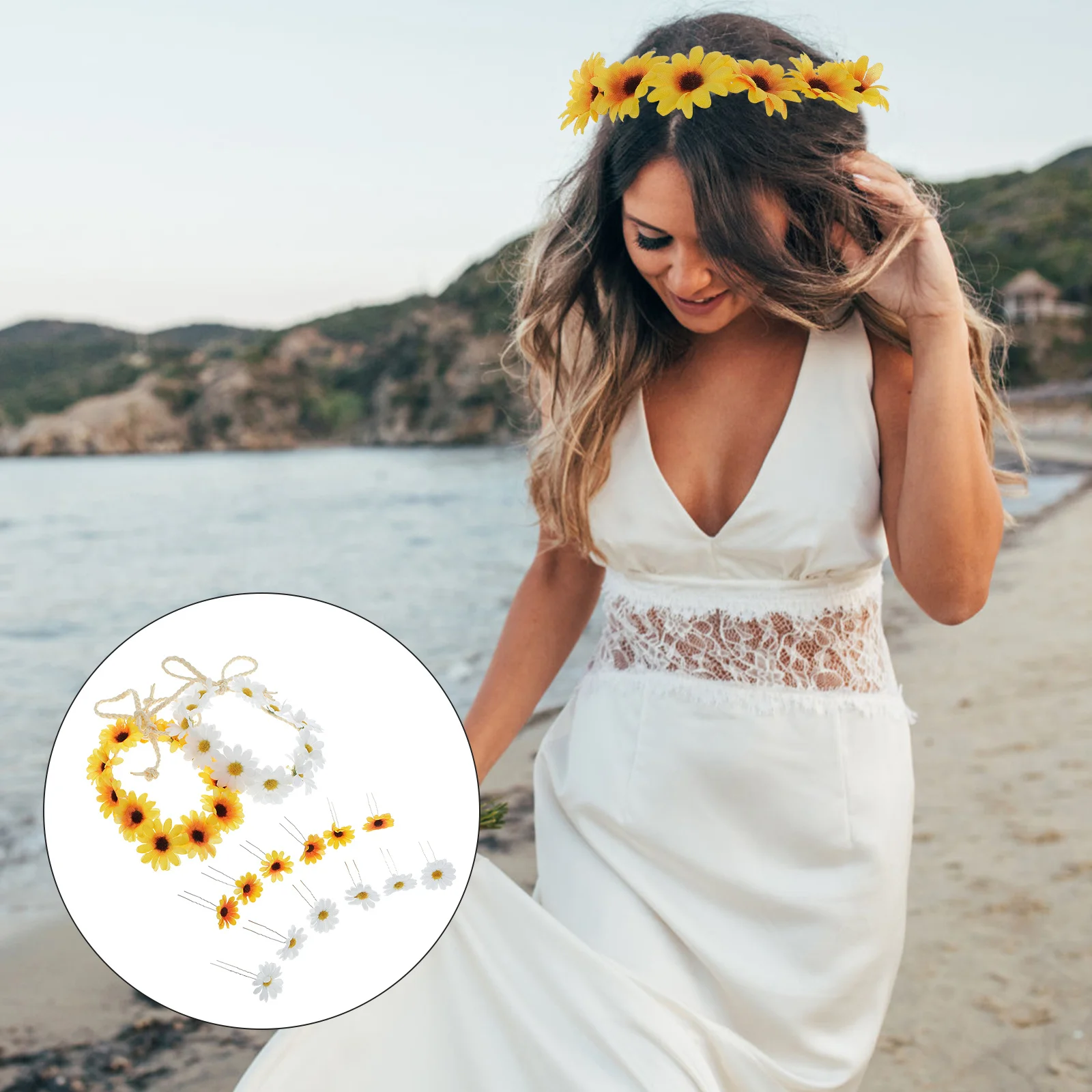 16Pcs Sunflower Hair Accessories Wedding Headbands Bridal Headpieces Lightweight Hair Clips for Bride Photography Party