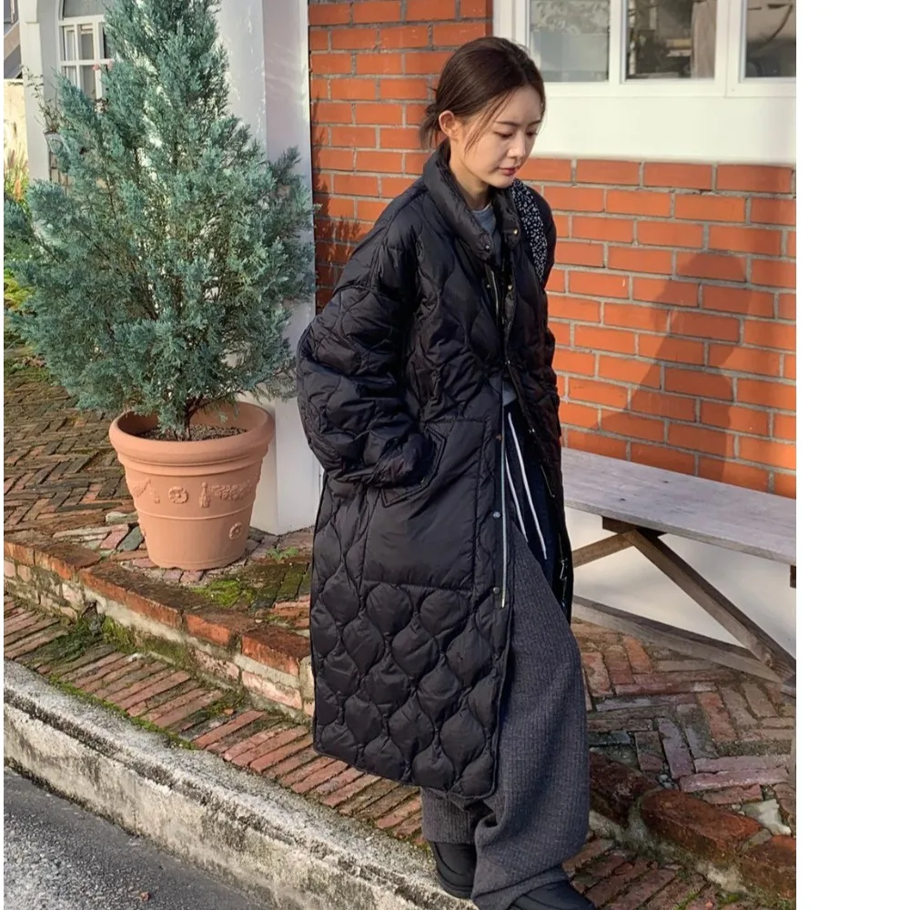 시크한 한국 스타일 중간 길이 무릎 위까지 오는 면 재킷 여성 겨울 신상 패션 롱 코튼 코트 엘레 감성