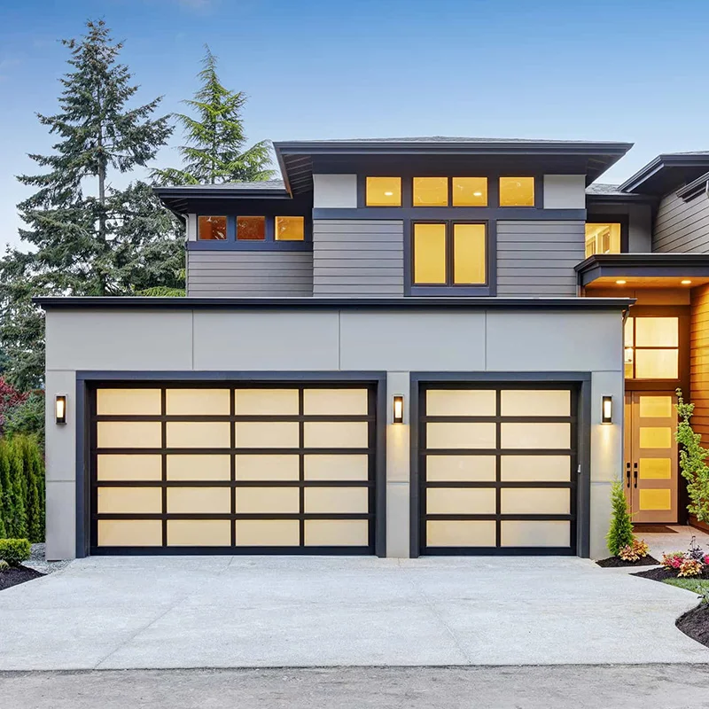 Custom Sizes Aluminium Automatic Overhead Garage Door Frosted Glass Metal with Remote Control for Home