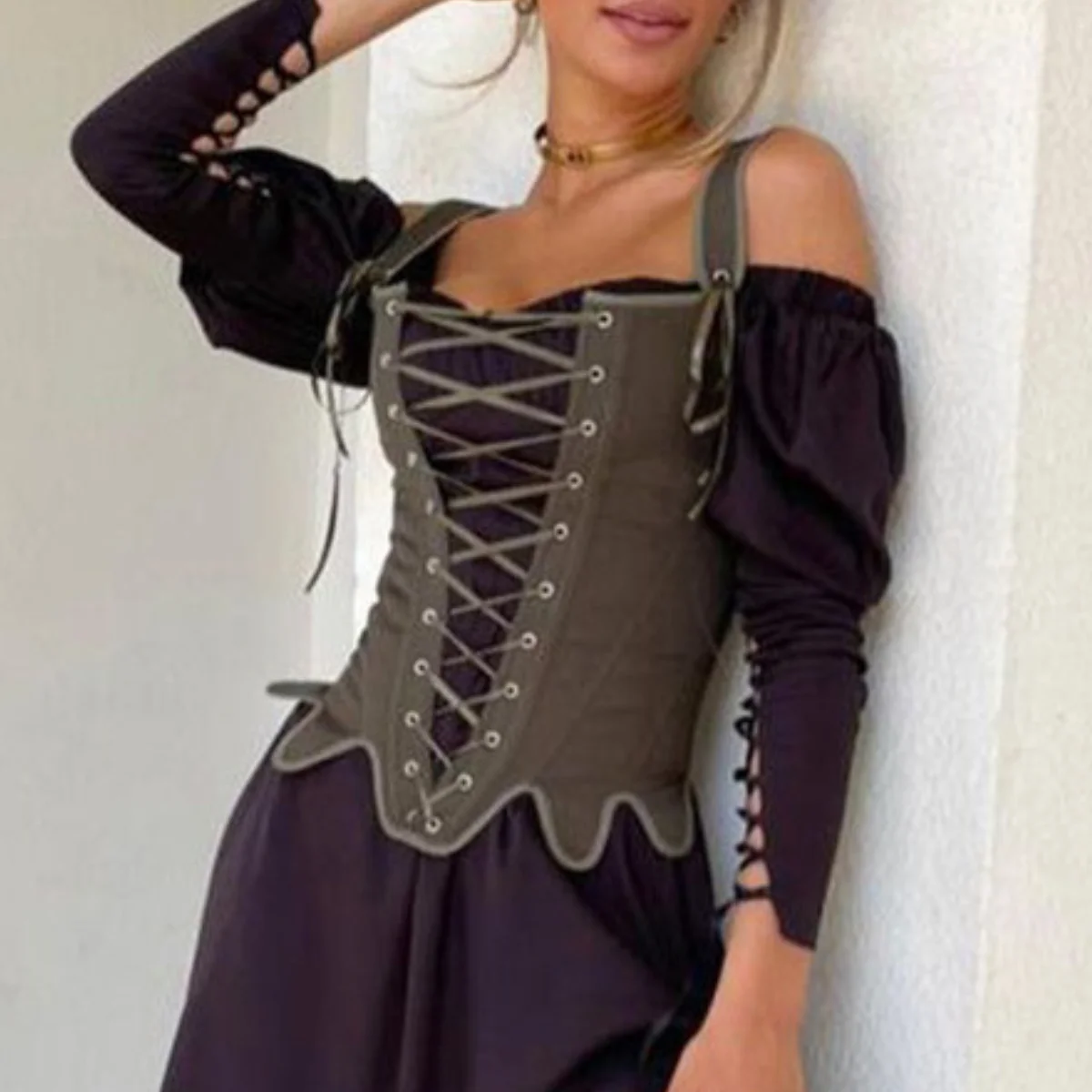 Women Vintage Corset Tie-up Bodyshaper Tops Camisole Summer Boned Bustier Renaissance Vest Front Strap Slim Fit Lace-up Tank Top